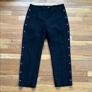 Veronica Beard Irving Pants 10 Black Snap Stretch Trousers Ankle Straight FLAW
